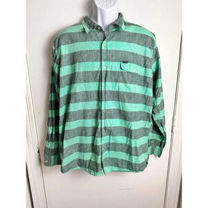 Men’s Hurley Green and Black Striped Button Up Casual Dress Shirt Size XL #0618